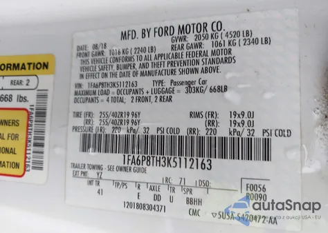 2019 Ford Mustang Ecoboost Premium from USA, damaged, VIN 1FA6P8TH3K5112163